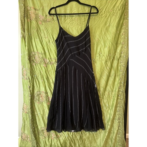 Vintage 90s ICE Silk Dress Black & White Midi Floral Print Lined Boho Size 14 - Picture 4 of 6